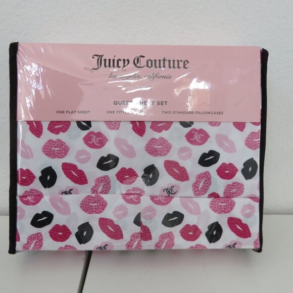 Juicy Couture 4 piece Queen Lip Print Sheet Set - Picture 1 of 4